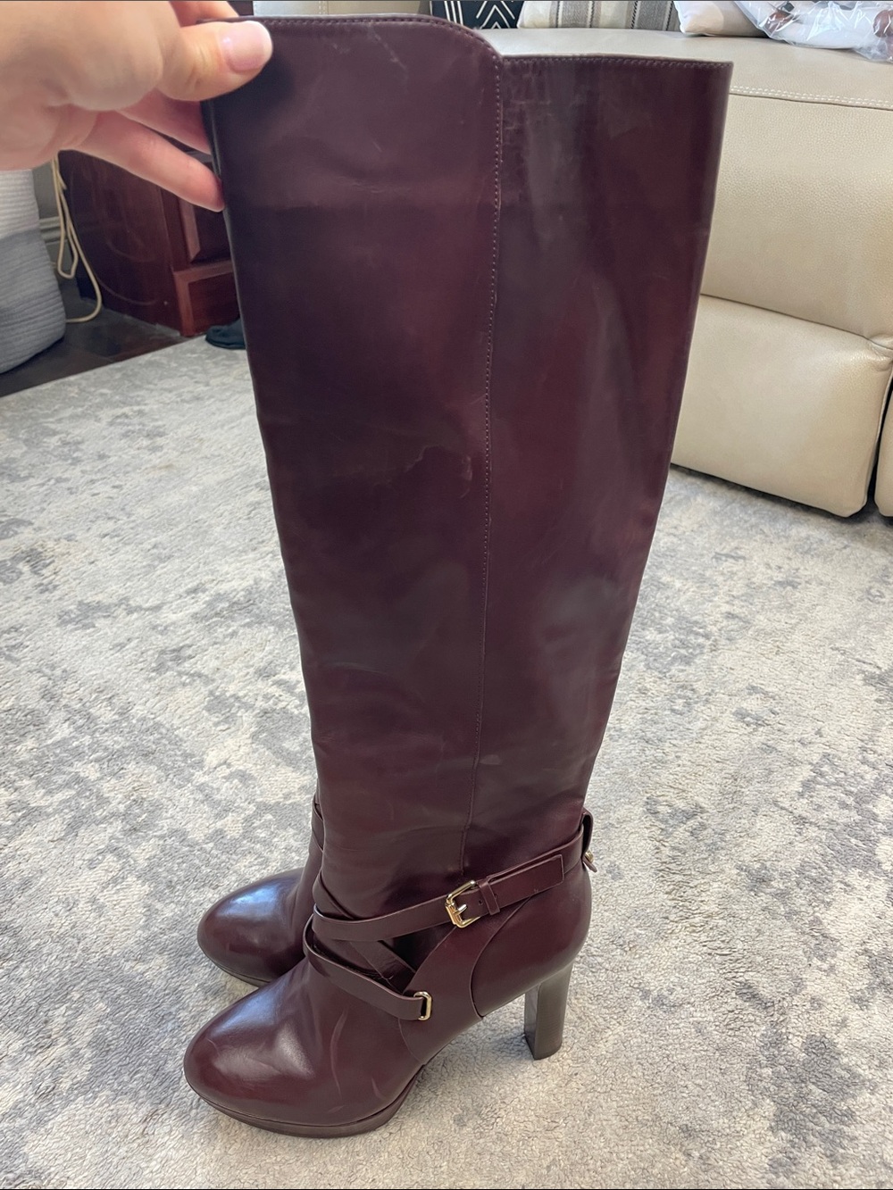Vince Camuto Signature Fabina Dark Burgundy Purple Leather Heeled Boots 9.5 - Picture 10 of 16